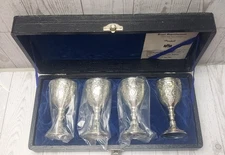 4 Corbell & Co Silver Plated Cordial Liqueur Mini Goblets Embossed Japan 3.5"