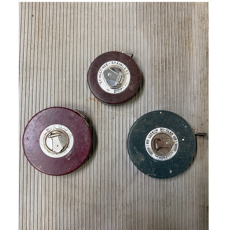 Lot of 3 Vintage Lufkin Tape Measures - White Clad, Ni-Clad and Challenge