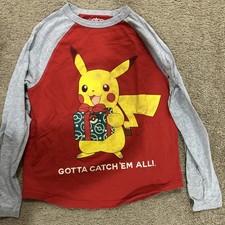 Pok mon Pikachu Pika Presents Shirt Tail Raglan Graphic T-shirt Size L 10/12 
