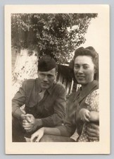 1940s WW2 Snapshot Handsome Soldier Man  His Girl Pretty Woman Vintage Photo