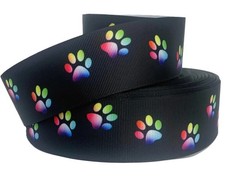GROSGRAIN RIBBON 7/8" , 1.5" Paw Prints on Printed Black Dogs Puppy for Hairbows