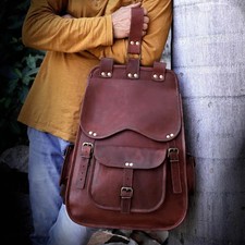 Vintage Leather Backpack Brown Rucksack Lapto...