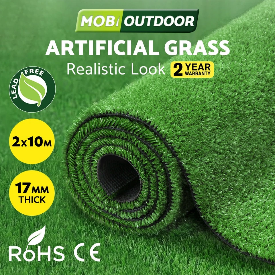 Mobi Outdoor Artificial Grass Synthetic Fake Turf 2Mx10M Plastic Olive Lawn 17mm