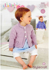 Stylecraft 8980 Baby Cardigan Knitting Pattern COPY – Lullaby DK – Round Neck 