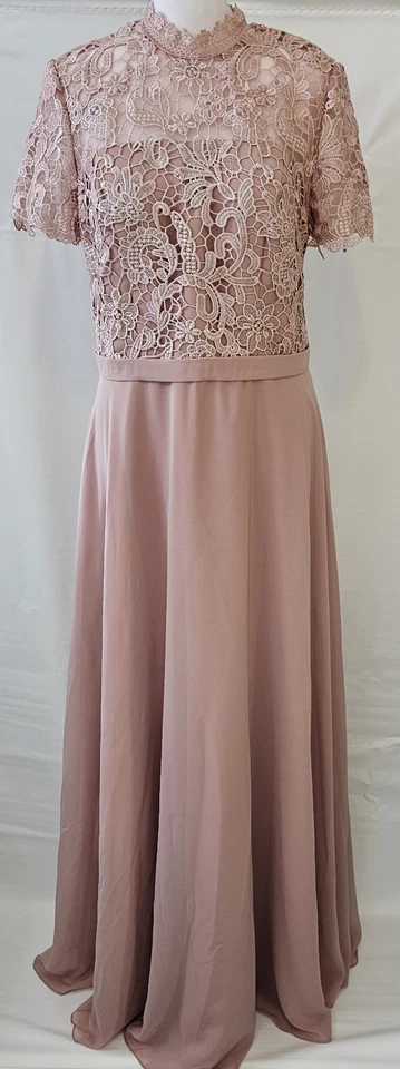 JJ's House 地板长度雪纺蕾丝连衣裙尘土飞扬的玫瑰尺寸美国 12 零售 184 美元 — 第 2/4 张图片