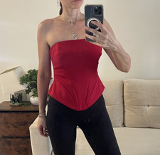 ZARA Red Structured Corset Top with Zipper Peplum Waist, Size M NWT