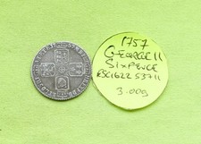 1757 Silver SIXPENCE Coin King GEORGE II (1727 - 1760) [3.00g] ESC1622 S3711