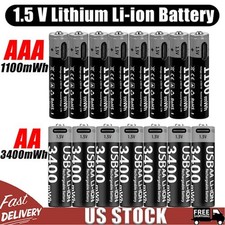 AA AAA 1.5V Li-ion Battery Type-C USB Rechargeable Batteries LOT
