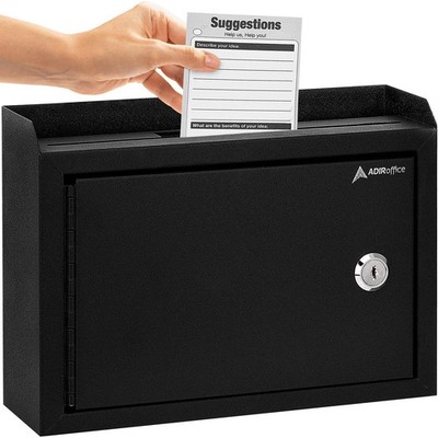 Adir Suggestion Box with Slot and Lock - Drop 9.75x7x3 Inch, Black