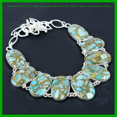Copper Amazonite Gemstone Sterling Silver Chain Bezel Sisters Gift New Necklace