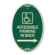 Accessible Parking on Right Arrow 12" x 18" Green Tan Aluminum Oval Sign