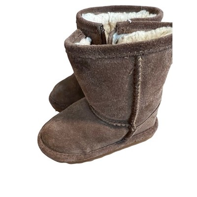 BEARPAW Riddler Brown Suede Side Zip Fleece Lined Boots Size 6