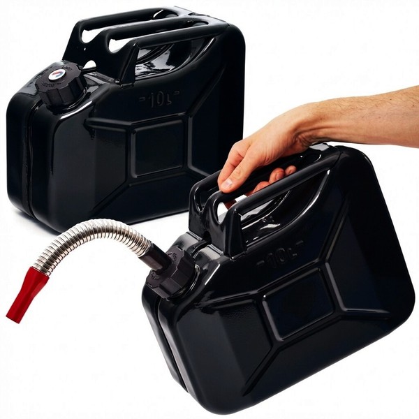 Bw® Metall Benzinkanister Mit Schraubverschluss 2X10 Liter + AusgießEr - Schwarz-image