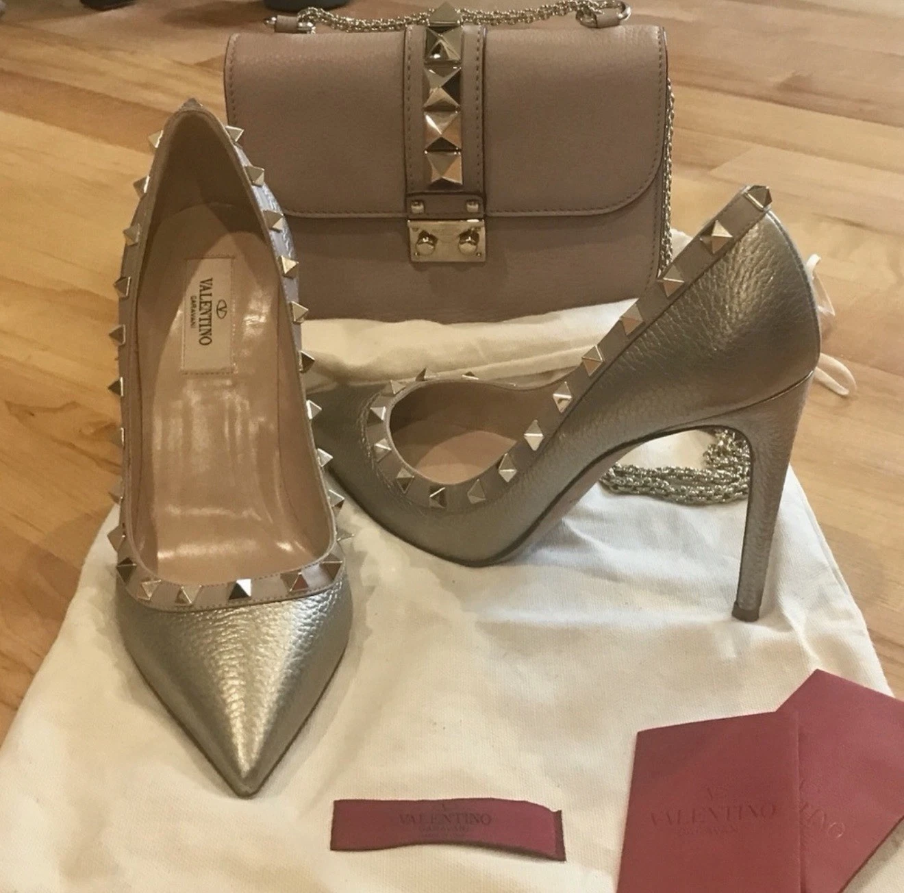 Valentino — Valentino Metallic Gold Rockstud  Toe Pump shoes women 38 (7.5)