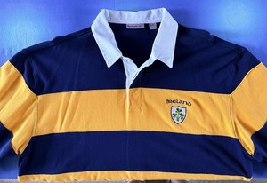 Men’s Reebok Navy Yellow Hoops Ireland Rugby Shirt In 100% Cotton Size 2XL