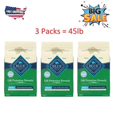 3 Packs Blue Buffalo Life Adult Lamb & Brown Rice Recipe Dry Dog Food,45lb total