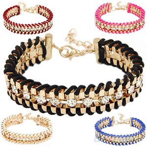 Womens-Unique-Jewelry-Metal-5-Color-Rope-Crystal-Handmade-Handwork-Bracelet-BD4U