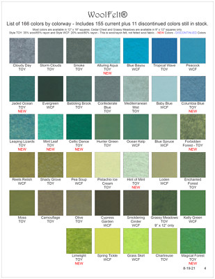 #4 Wool Felt  - 40 Colors - Wool/Rayon Felt - WoolFelt  from National Nonwovens 