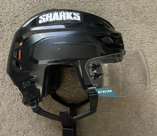 San Jose Sharks Game Used Hockey Helmet Heritage - CCM Pro Stock HTTacks710