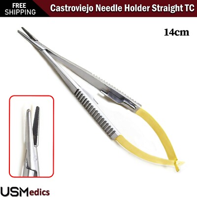 Castroviejo Needle Holder Forceps 18cm - TC Tip For Ophthalmic & Dental Surgery