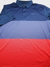 UNDER ARMOUR GOLF POLO SHIRT -XL NAVY BLUE CORAL RED POLY PERFORMANCE STRETCH