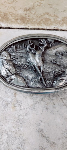 BELT BUCKLE 1983 PEWTER BAGAMOT ELK G-145 3 1/2 x 2 1/2" - Picture 2 of 3