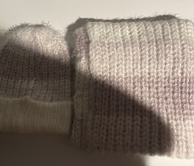 Marc And Mel Hat & Scarf Knit Gift Set Purple & White Striped Crochet Fuzzy