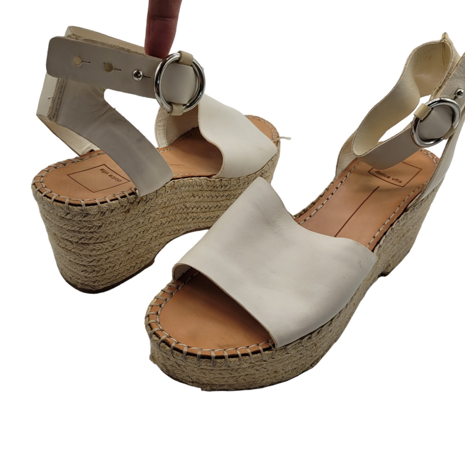 Dolce Vita Lesly Wedge Ivory Leather Sandals heels espadrille