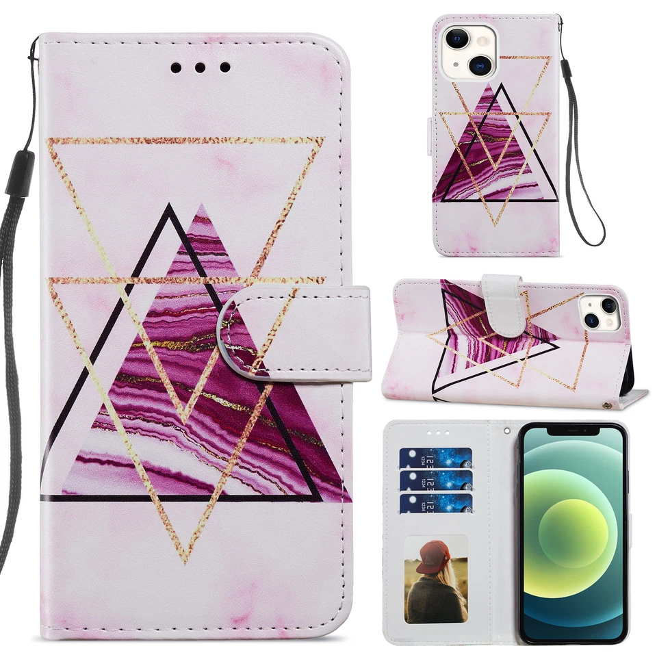 Painted Leather Case Wallet Phone Case Cover For iPhone 14 13 12 Mini 11 Pro 7 8 - Image 3 of 4