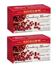 Lot 2 NIB Bigelow Cranberry Harvest Herb Tea 36 Bag Christmas Caffeine Free Ship