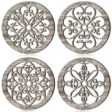 Yulejo 4 Pcs Thicken Rustic Wall Decor Farmhouse Wall Art Wooden Hollow Carve...