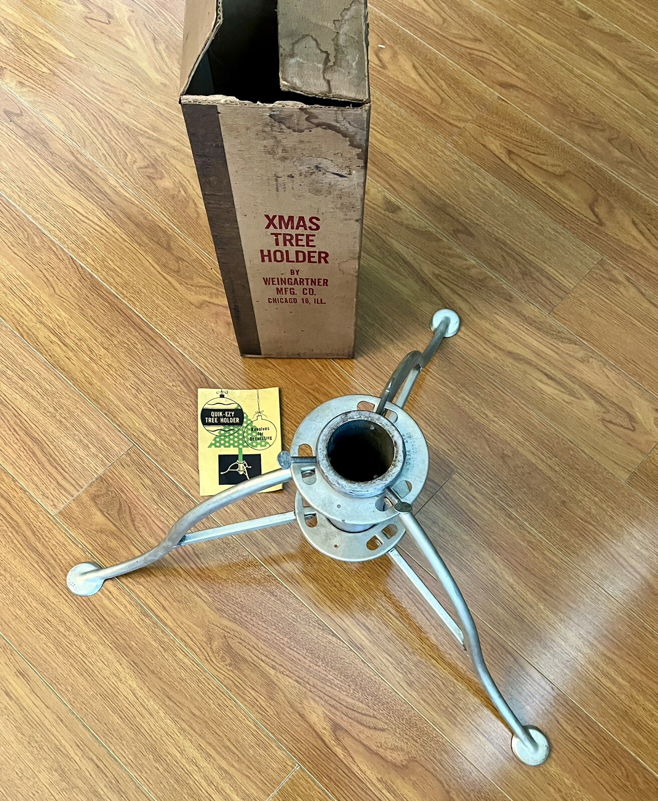 Vintage Christmas Tree Stand Weingartner Quik Ezy w box 1950s REVOLVES