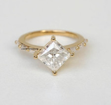 3.20 CTW Princess Cut D/VVS1 Moissanite Engagement Ring 14K Yellow Gold Plated