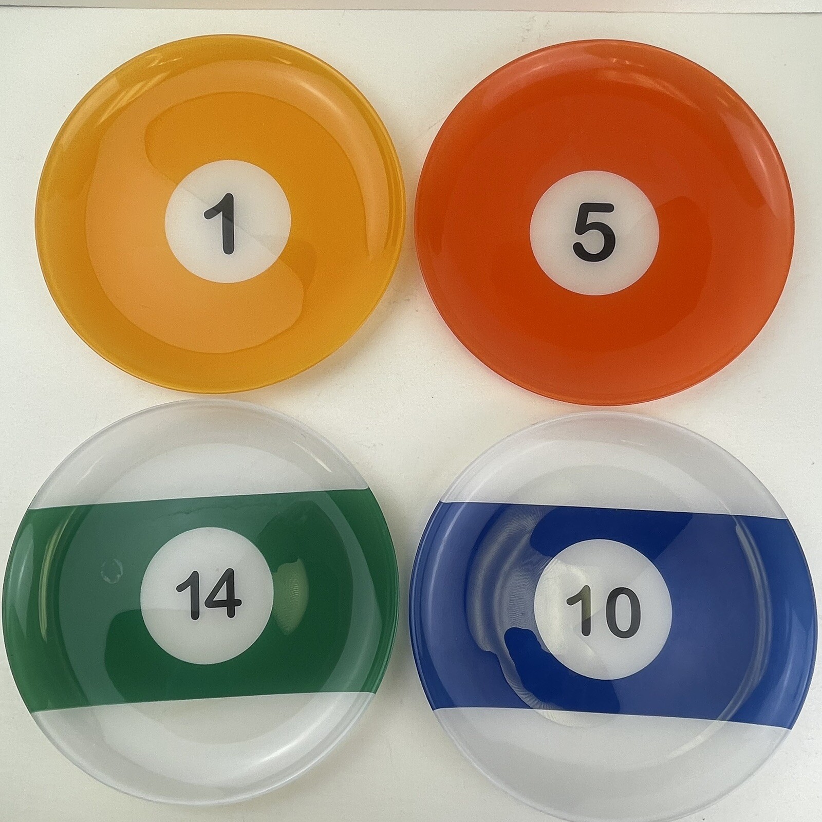4 Luminarc Pool Ball Parlor Plates Glass Billiards Set Dessert 8