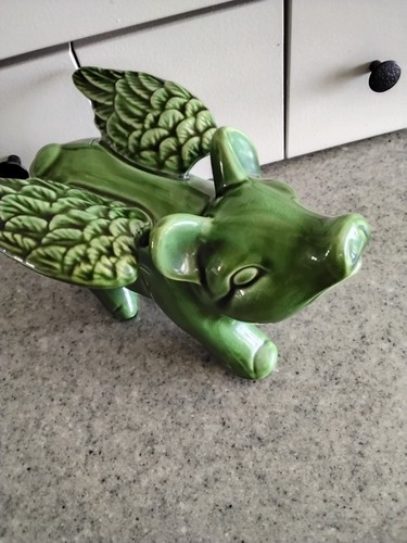 Ceramic Green Flying Pig Figurine, When Pigs Fly Home Decor - Picture 2 of 13