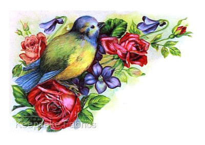 Birds Roses Cotton Crazy Quilt Block Multi Size (K2