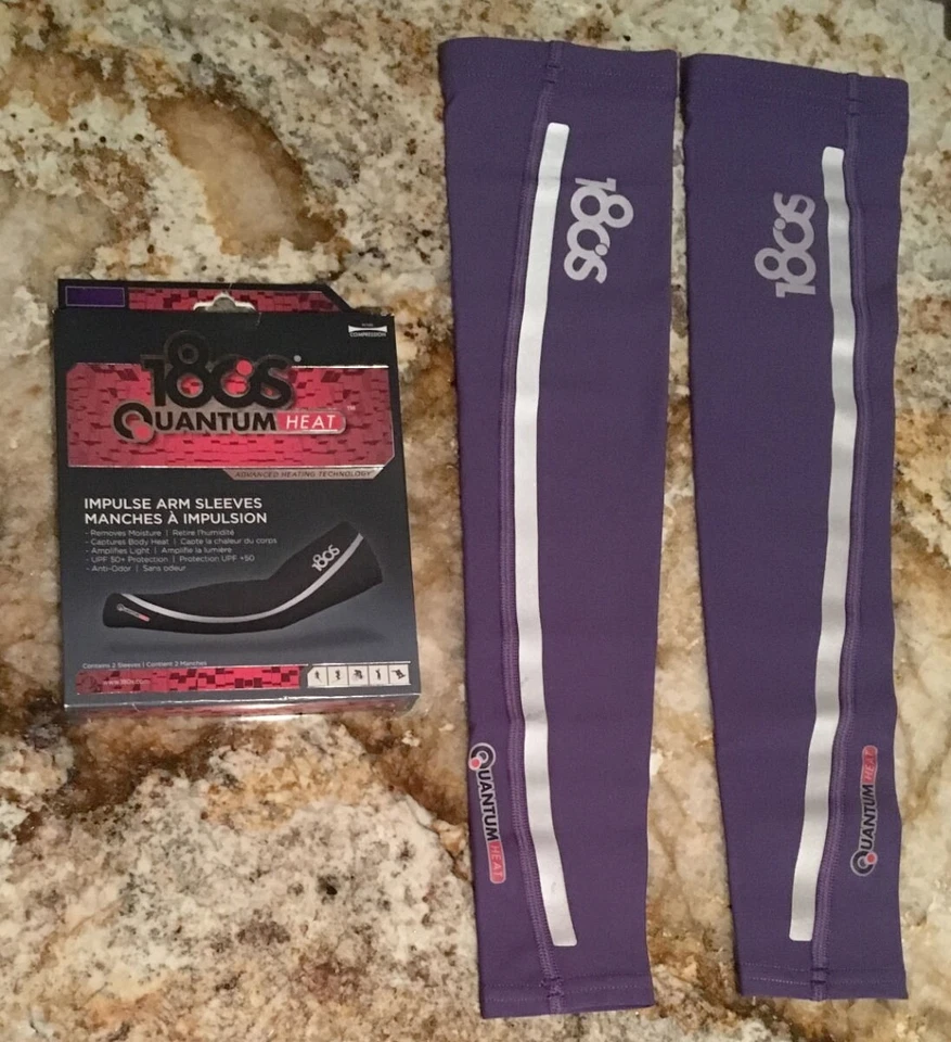 180S Quantum Heat Impulse Purple Silver Compression Running Arm Sleeves Men XS L - Image 2 of 4