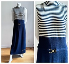 Vintage Sophisticate Nautical Striped Bodice Sleeveless Maxi dress 12