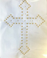 6 PC Lot Cross Iron on Rhinestud / Pearl Transfer Hot Fix Bling 7.5" H x 5.5" W
