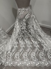 White Silver 3D Embroidery Sequins Lace Fabric 50 Width 1 Yard