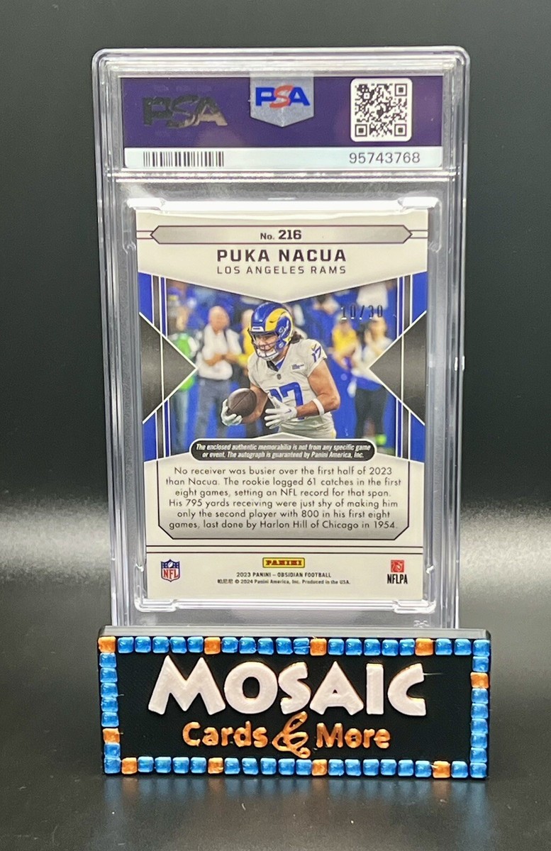 2023 PSA 9 Panini Obsidian Puka Nacua FOTL Purple Flood Autograph