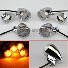 Motorcycle Chrome Front Rear Clam LED Turn Signal Clear Lens For Harley Custom