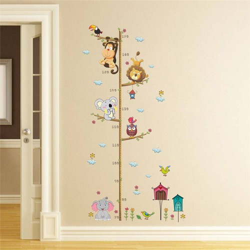 cartoon animals elephant lion height measure wall sticker for kids room decor KJ - Picture 2 of 8