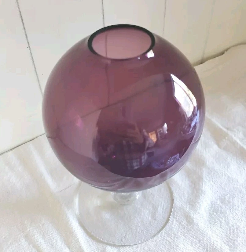 Jarrón de hiedra con tallo transparente bola orbe vidrio amatista púrpura vidrio Cambridge vintage de 7" Foto 2 de 4