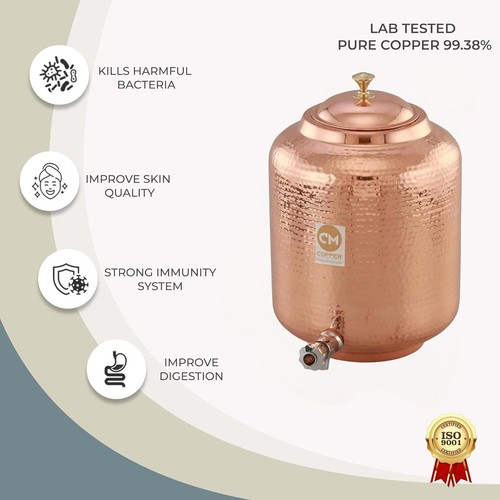 11 Litre Hammered Copper Water Dispenser (Matka) Container Pot with Pure Copper - Picture 5 of 9