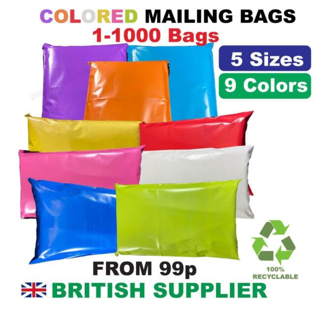 COLOURED MAILING POSTAL BAGS PLASTIC POST MAIL POSTAGE POLY MIXED 100 500 1000