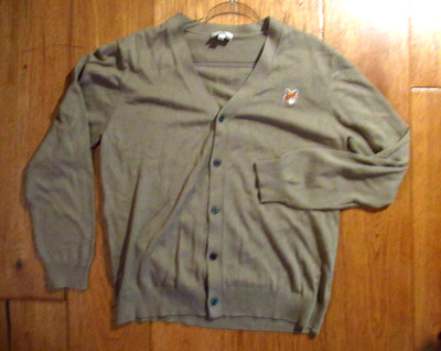 William Fox & Sons Khaki Cardigan Sweater Men's 52 L Button-Up Tight-Knit EUC