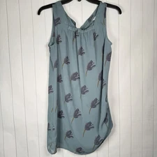 CAbi Sheer Chiffon Tulip Tank Top Blue Floral Sleeveless Tunic Blouse Small FLAW