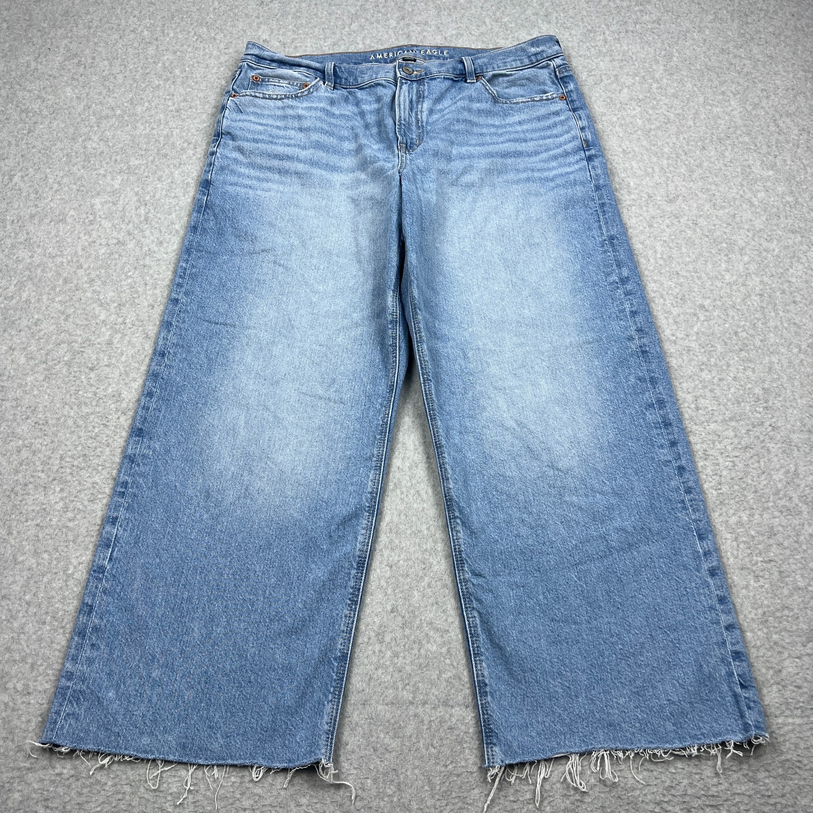 American Eagle Stovepipe Jeans Women's 16 Light Wash Denim Wide Leg Raw Hem Pant