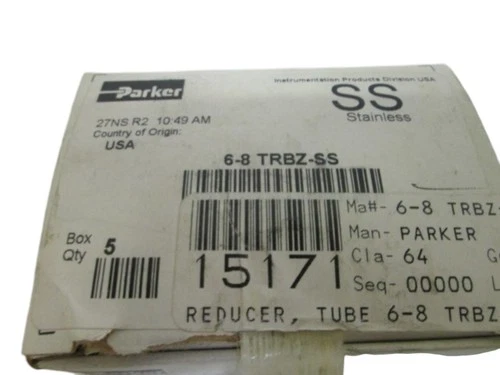 LOT OF 5 PARKER 6-8 TRBZ-SS REDUCER NSMP
